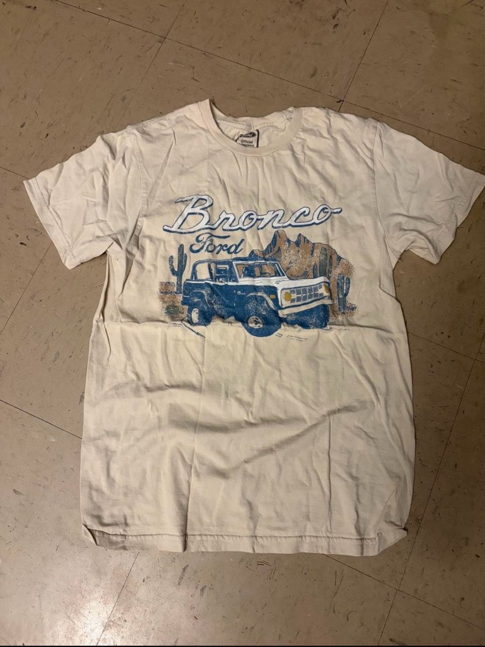 Ford Bronco Tee in White with Blue and Tan Graphic